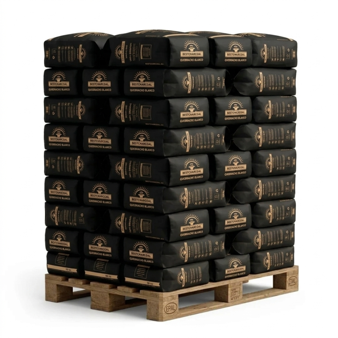 Bestcharcoal Quebracho houtskool pallet 36 zakken 10kg horeca kwaliteit